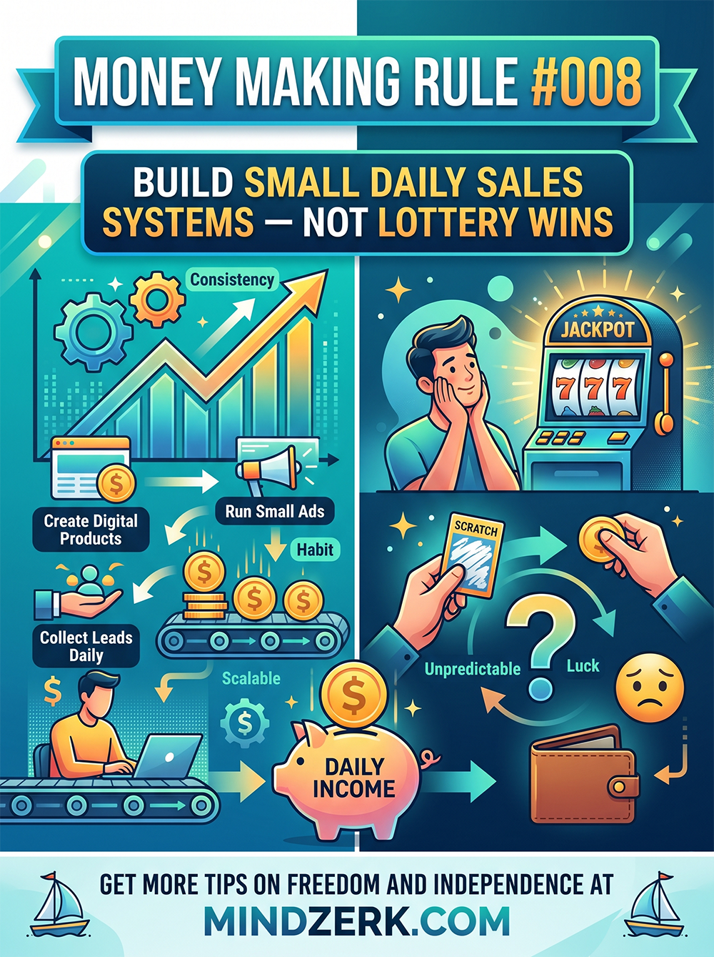 Money Making Rule #008: Build Small Daily Sales Systems — Not Lottery Wins