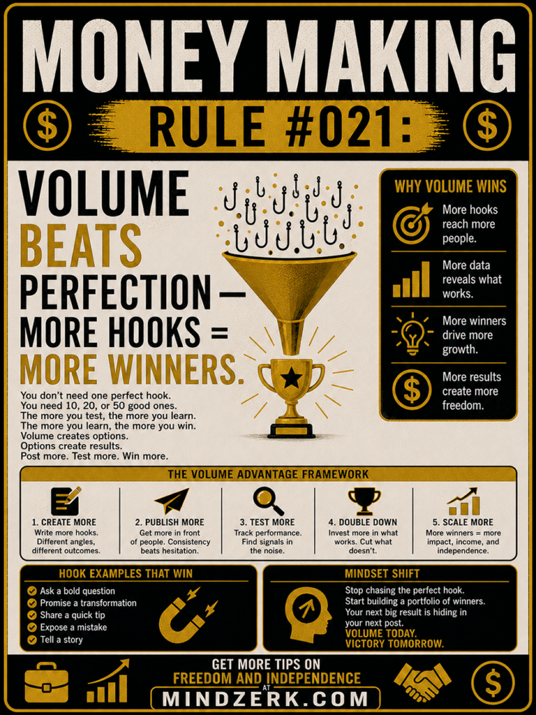 Money Making Rule #021: Volume Beats Perfection — More Hooks = More Winners
