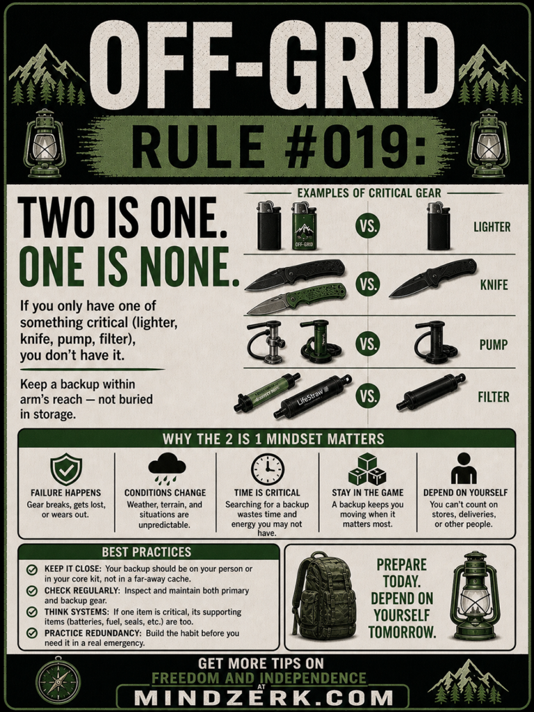 Off-Grid Rule #019: Two Is One. One Is None.