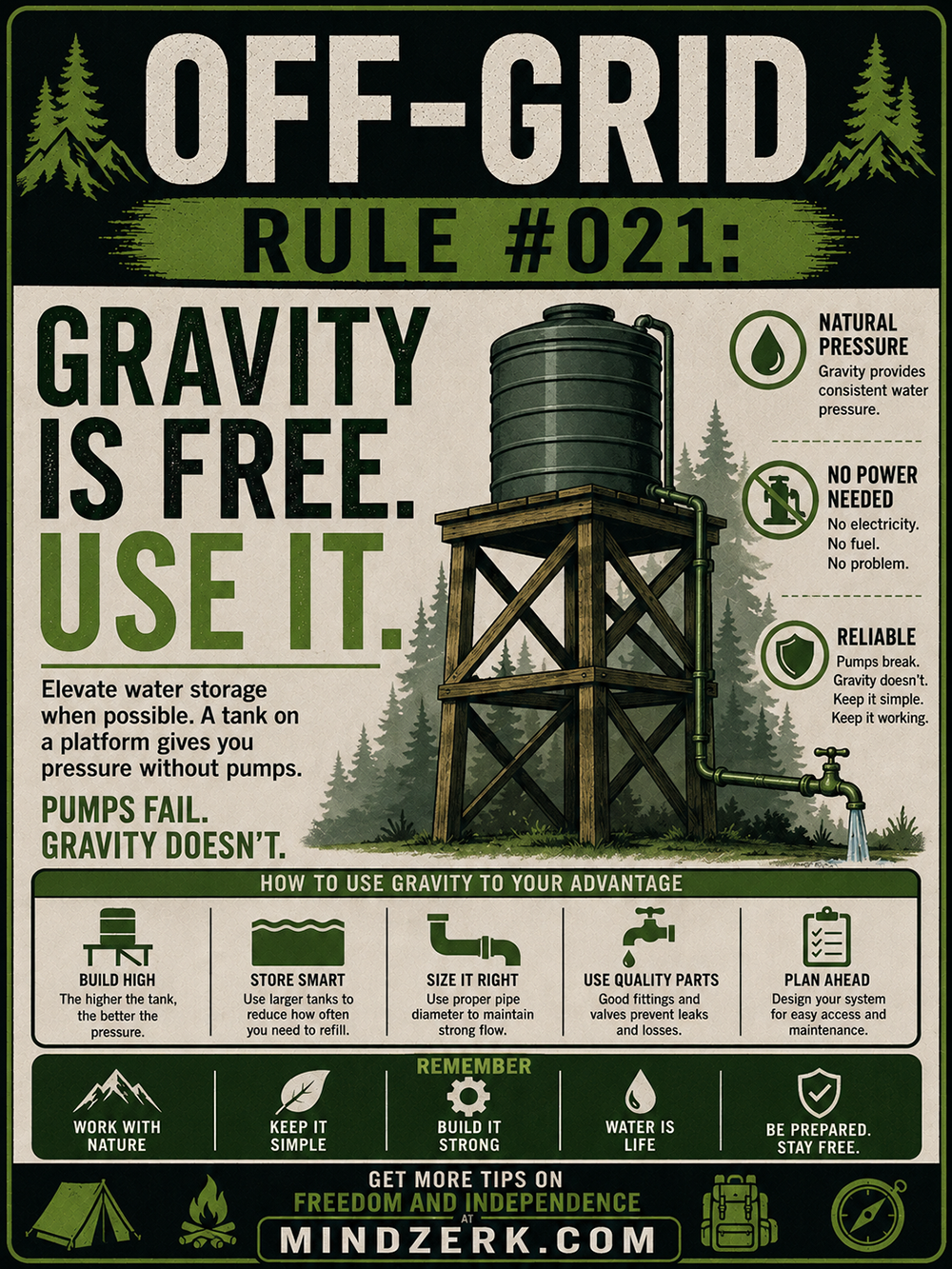 Off-Grid Rule #021: Gravity Is Free. Use It