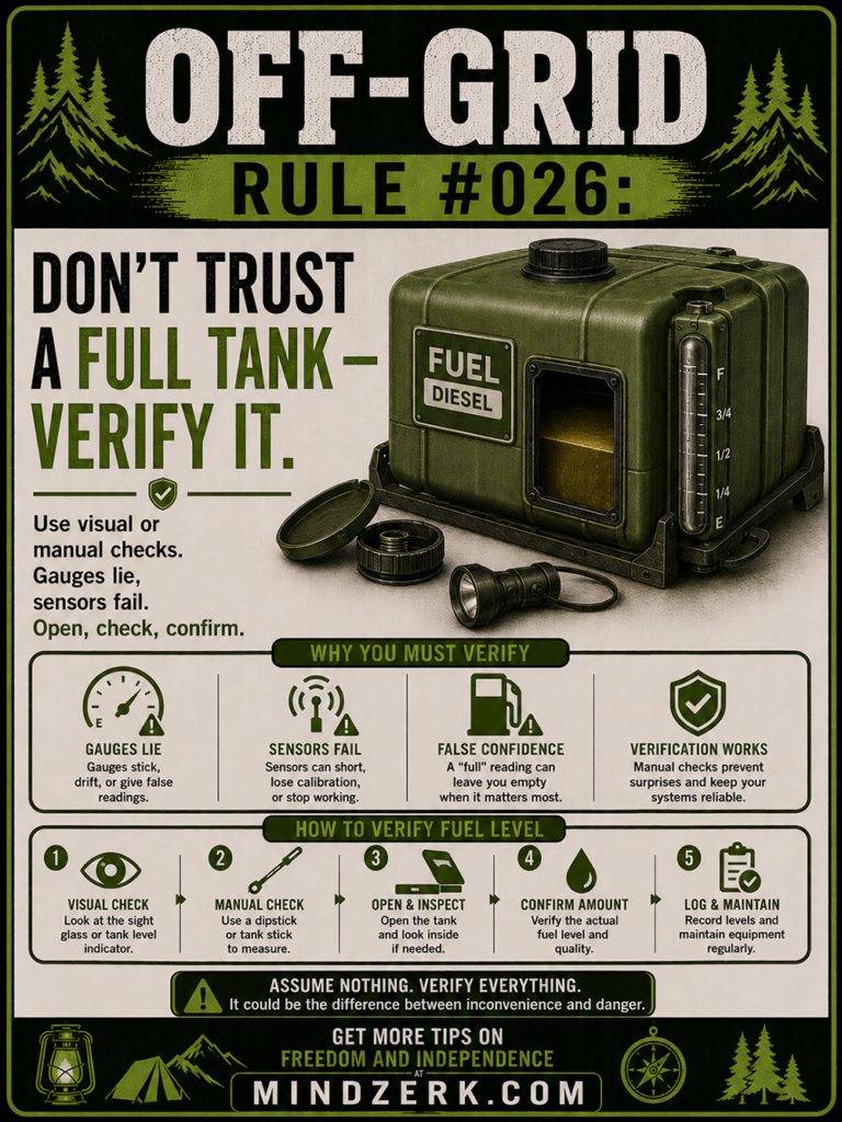 Off-Grid Rule #026: Don’t Trust a Full Tank — Verify It