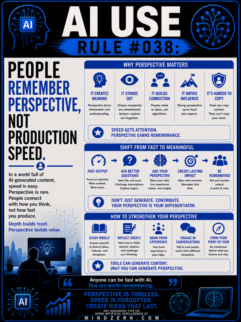 AI Use Rule #038: People Remember Perspective, Not Production Speed