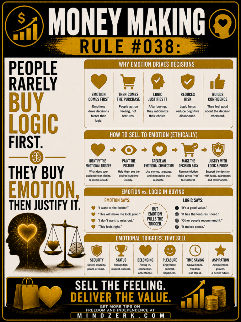 Money Making Rule #038: People Rarely Buy Logic First. They Buy Emotion, Then Justify It.